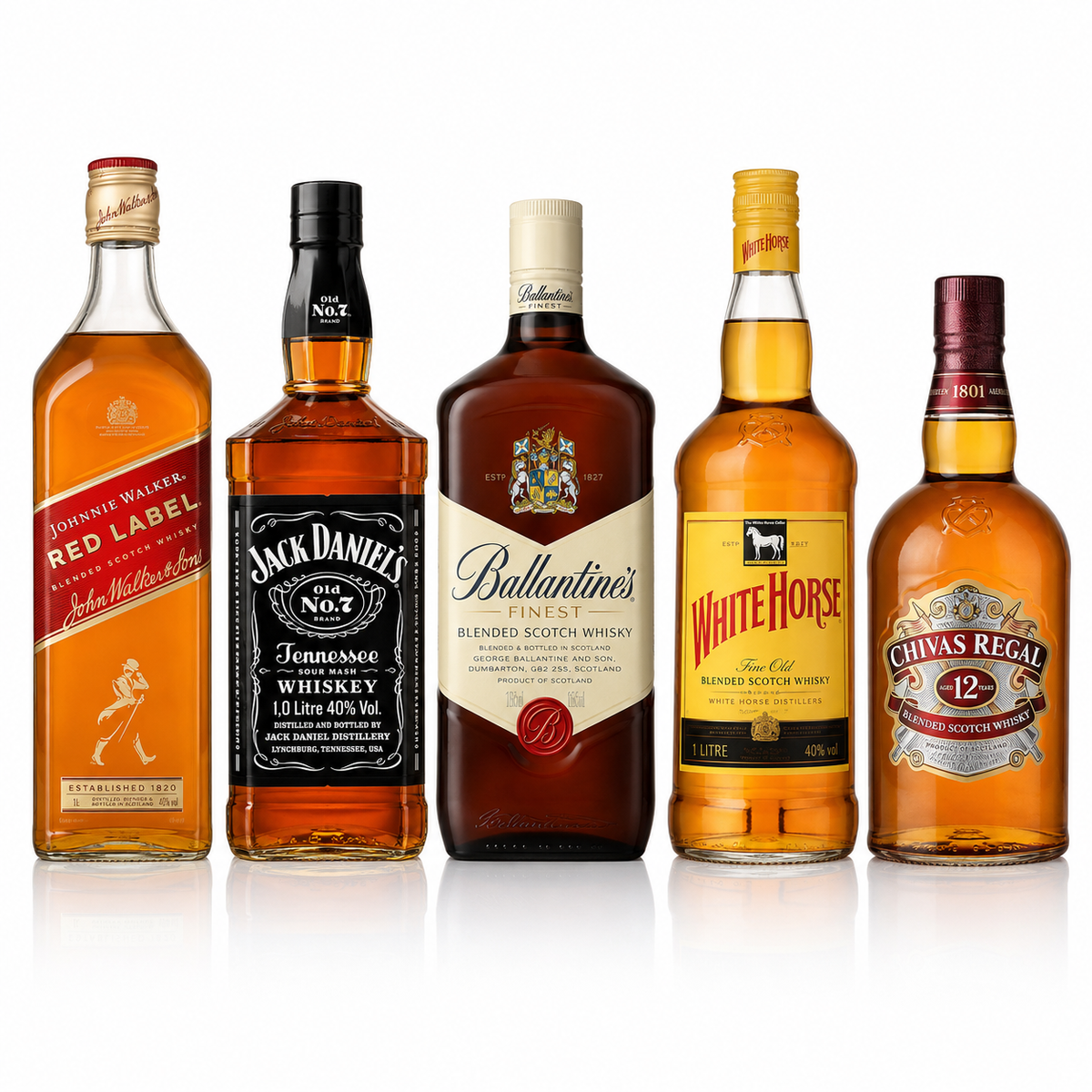 Red Label, Jack Daniel’s, Ballantine’s, White Horse e Chivas 12 Anos